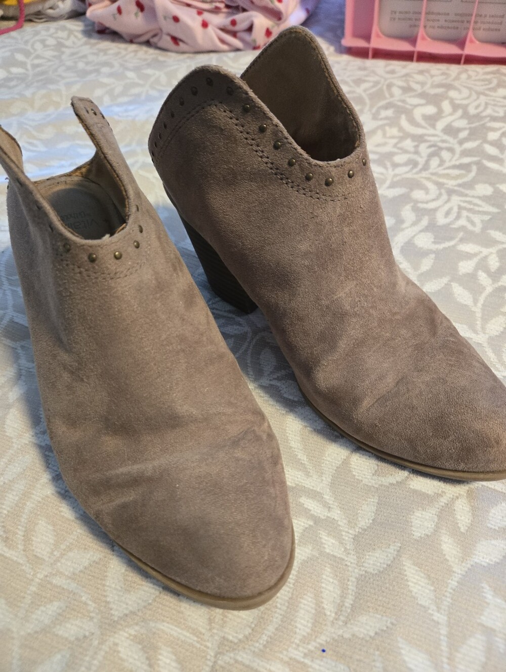 Women's Taupe Suede Ankle Booties with Stud Detail